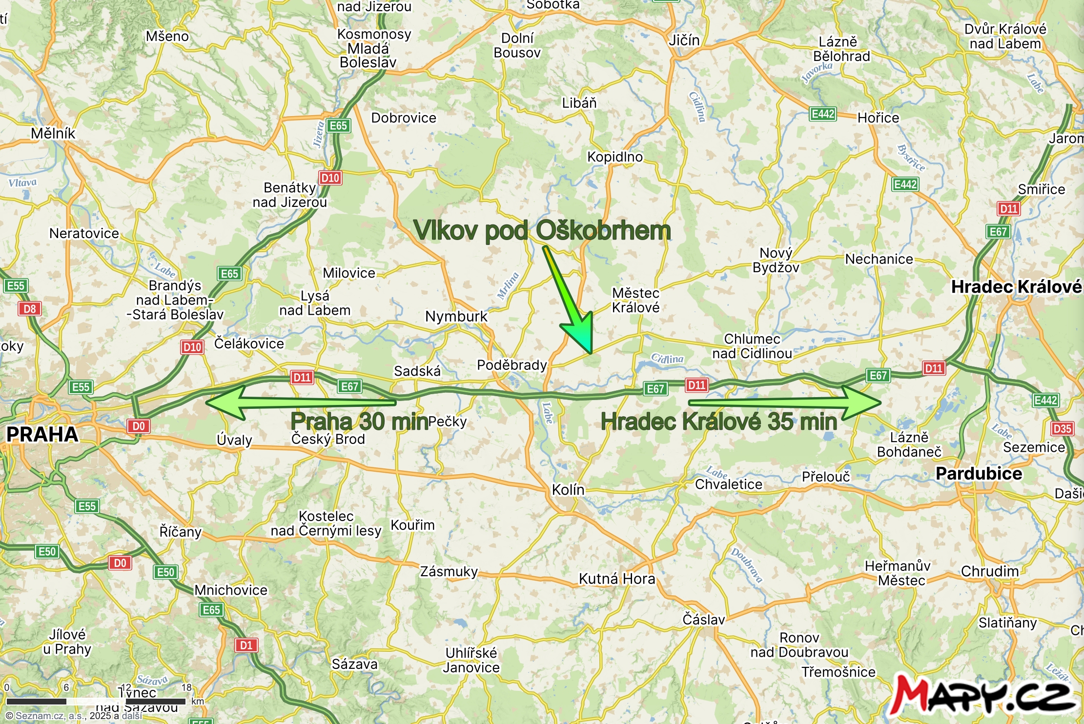 mapa okolí Vlkov
